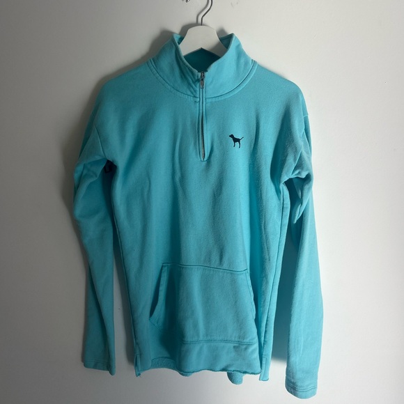 Y2K PINK Victoria's Secret Aqua Blue Quarter-Zip Sweatshirt - Picture 1 of 5
